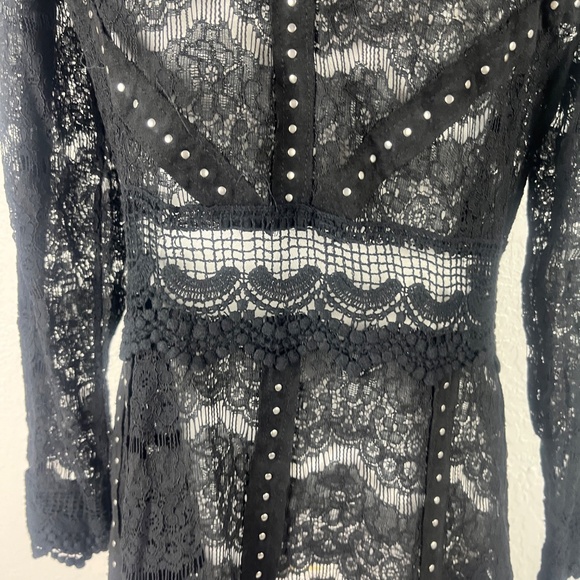 VOCAL Lace Open Front Cardigan Sz Small Studded Whimsigoth Black - Picture 10 of 12